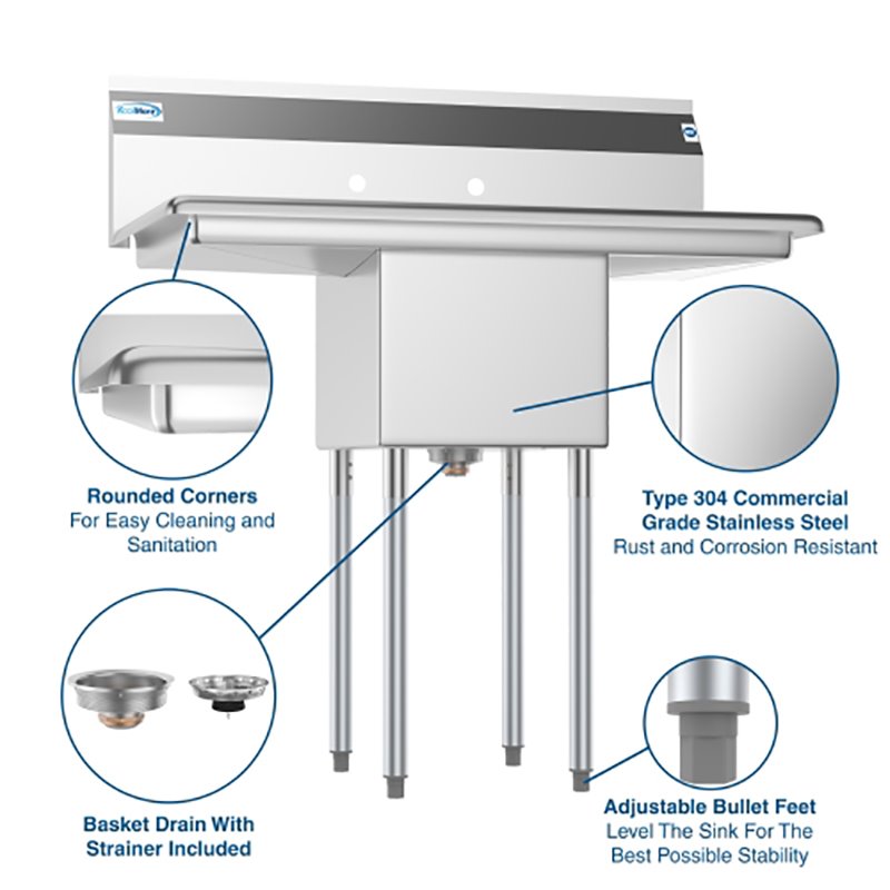 Koolmore 14x16x11 NSF Stainless Steel Kitchen Prep/Utility Sink in Silver