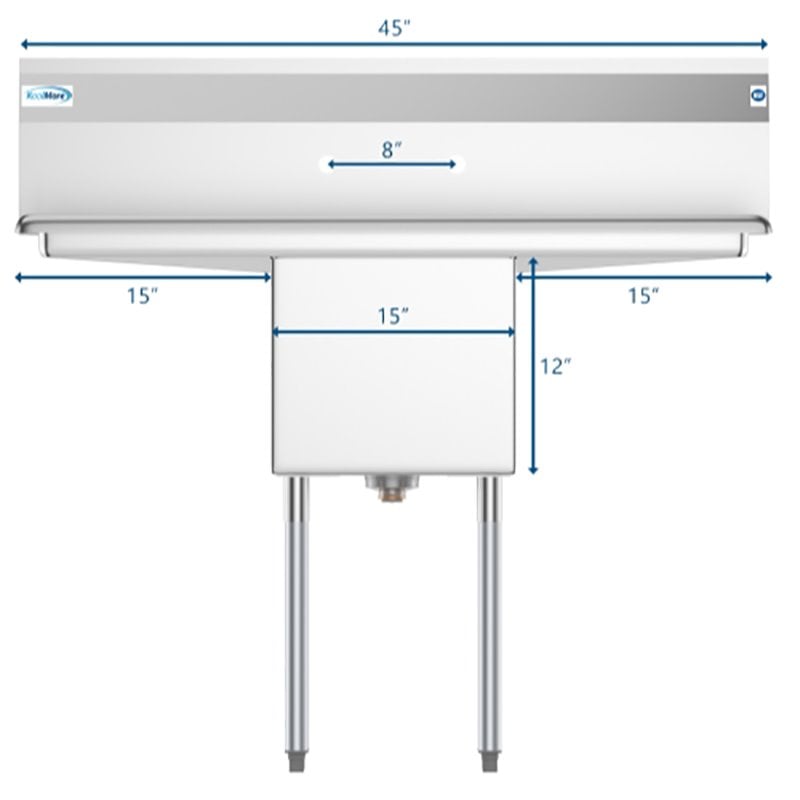 Koolmore 15x15x12 NSF Stainless Steel Kitchen Prep/Utility Sink in Silver