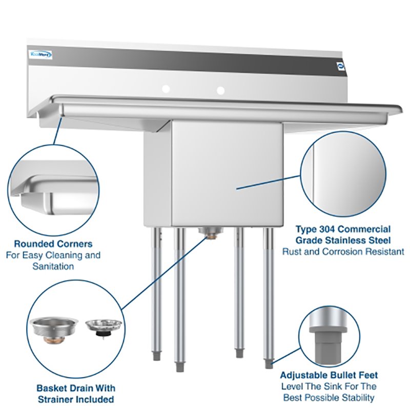 Koolmore 15x15x12 NSF Stainless Steel Kitchen Prep/Utility Sink in Silver