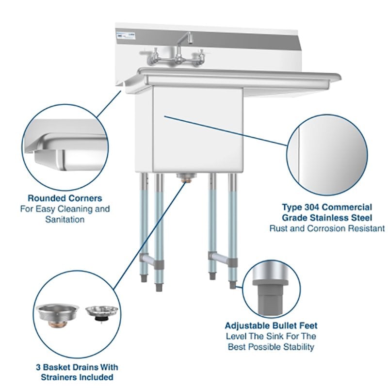 Koolmore 15x15x12 Stainless Steel Kitchen Prep/Utility Sink and Faucet in Silver