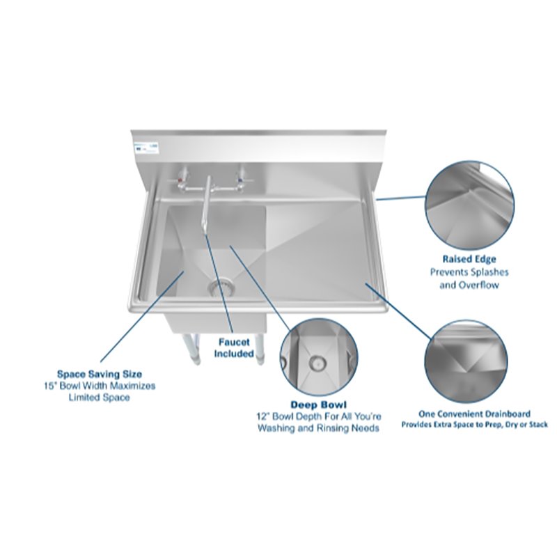 Koolmore 15x15x12 Stainless Steel Kitchen Prep/Utility Sink and Faucet in Silver
