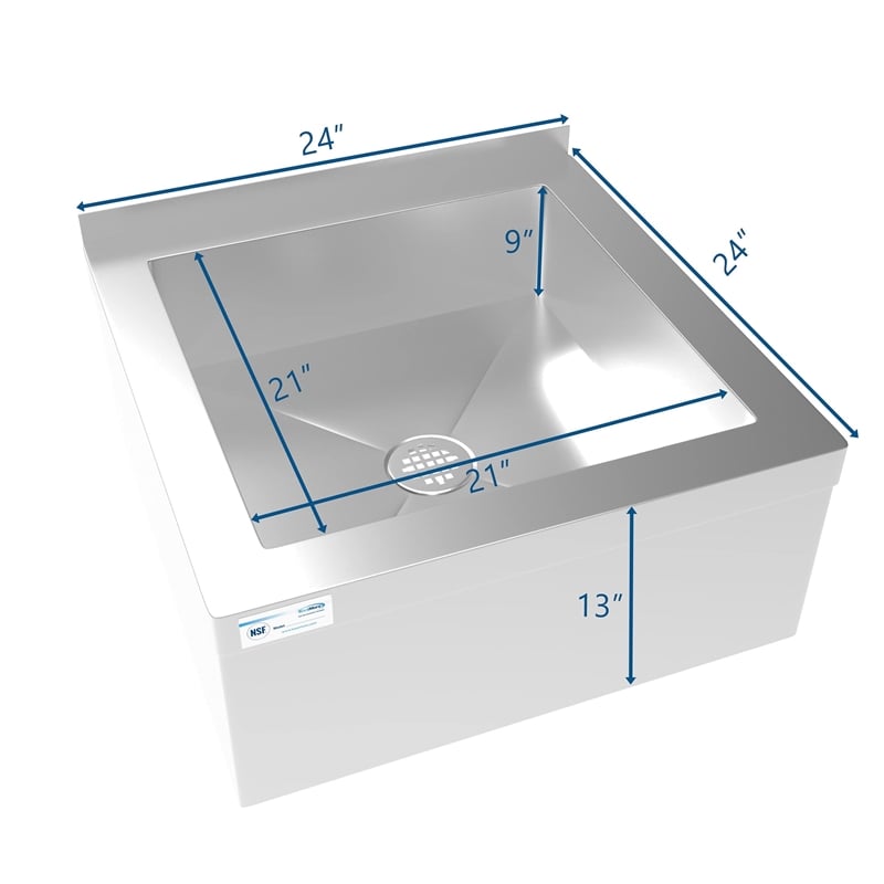 Koolmore 24x24x13 Stainless Steel Floor Mop Sink with Deep Basin in Silver