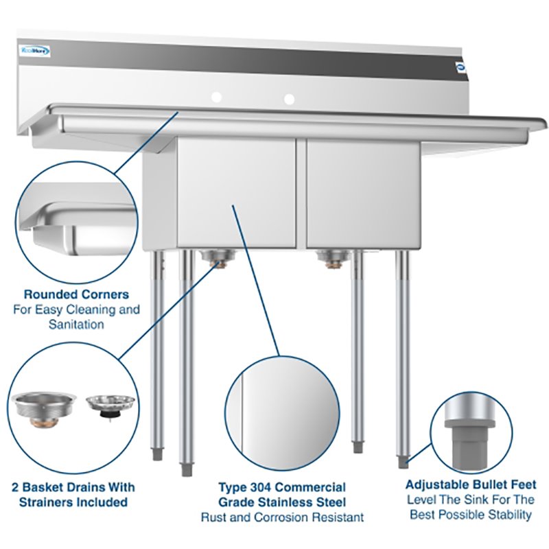Koolmore 12x16x10 NSF Stainless Steel Kitchen Prep & Utility Sink in Silver