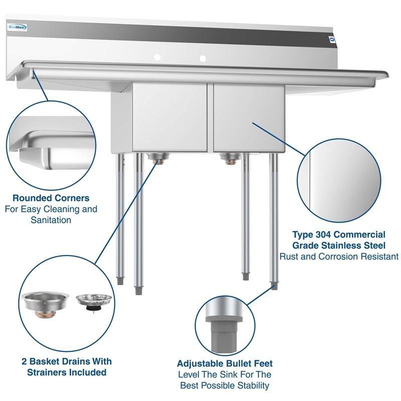 Koolmore 12x16x10 Stainless Steel Kitchen Prep & Utility Sink in Silver