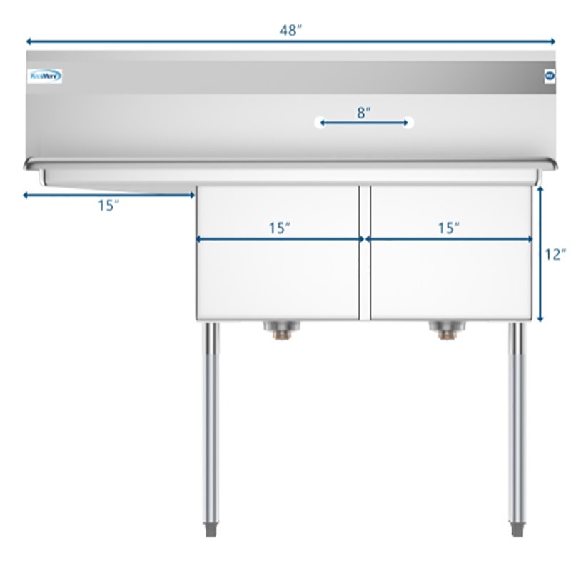 Koolmore 15x15x12 Left Stainless Steel Kitchen Prep & Utility Sink in Silver