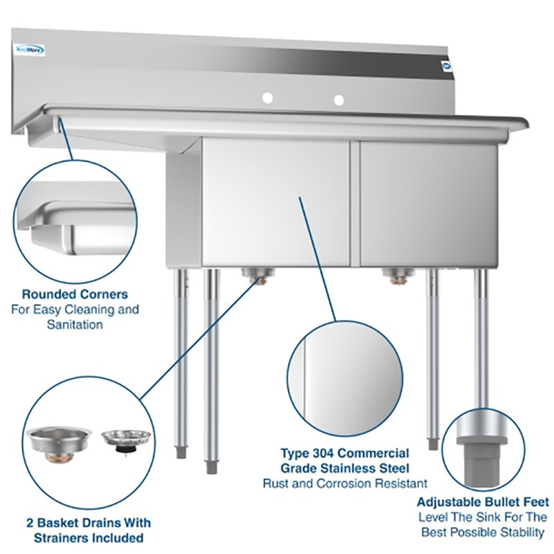 Koolmore 15x15x12 Left Stainless Steel Kitchen Prep & Utility Sink in Silver