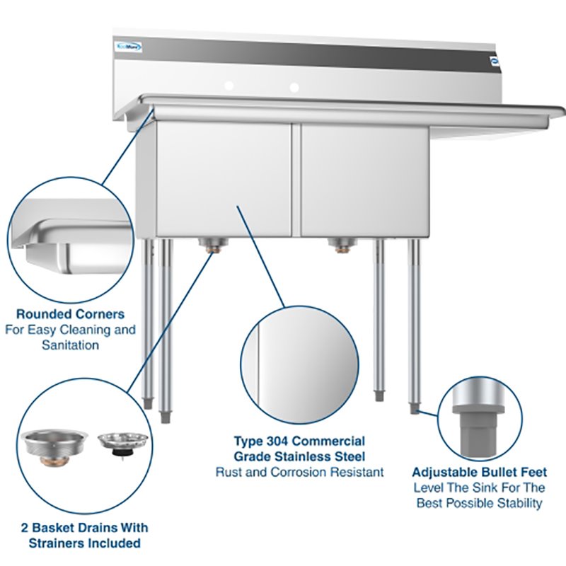 Koolmore 15x15x12 Right Stainless Steel Kitchen Prep & Utility Sink in Silver
