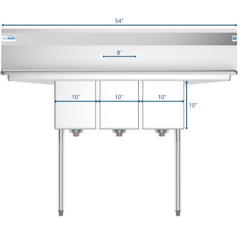 Koolmore 10x14x10 3-Compartment Stainless Steel Kitchen Sink in Silver