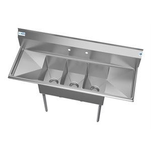 Koolmore 10x14x10 3-Compartment Stainless Steel Kitchen Sink in Silver