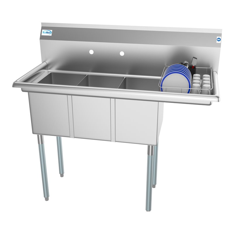 Koolmore 10x14x10 Right 3-Compartment Stainless Steel Kitchen Sink in Silver