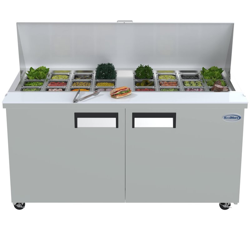 Koolmore 2 Doors Stainless Steel Refrigerated Food Prep Station Table in Silver
