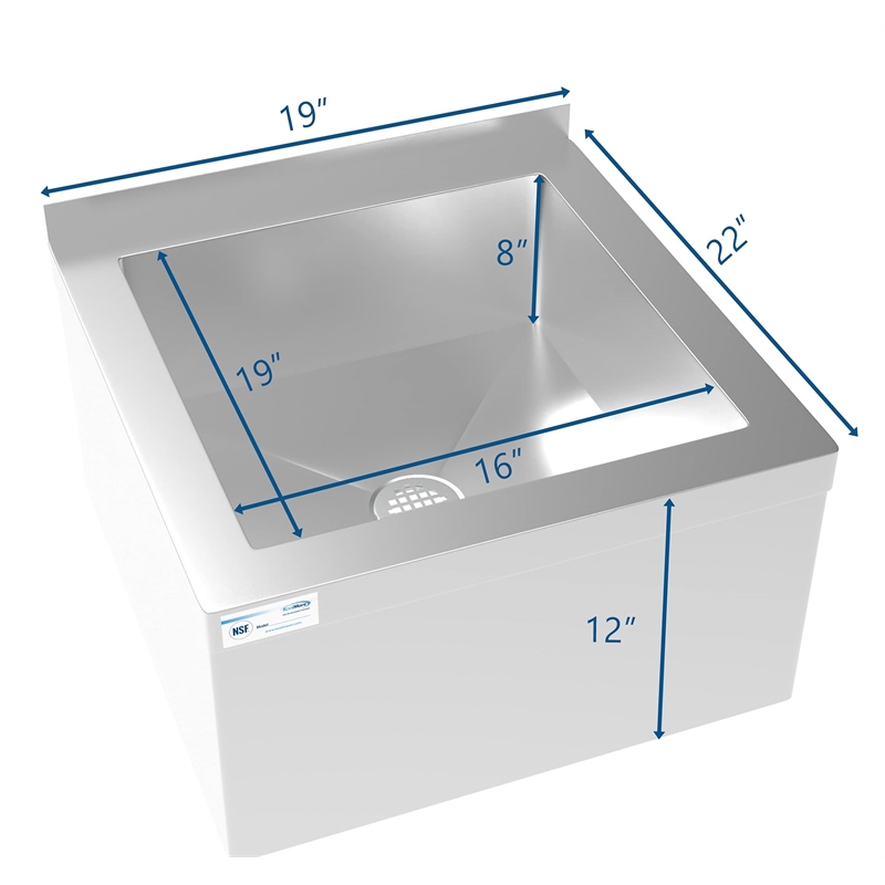 Koolmore 19x22x12 Stainless Steel Floor Mop Sink with Deep Basin in Silver