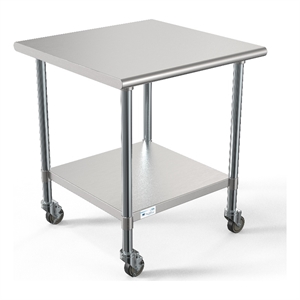 30&quot x 30&quot 18-Gauge 304 Stainless Steel Commercial Work Table with Casters.