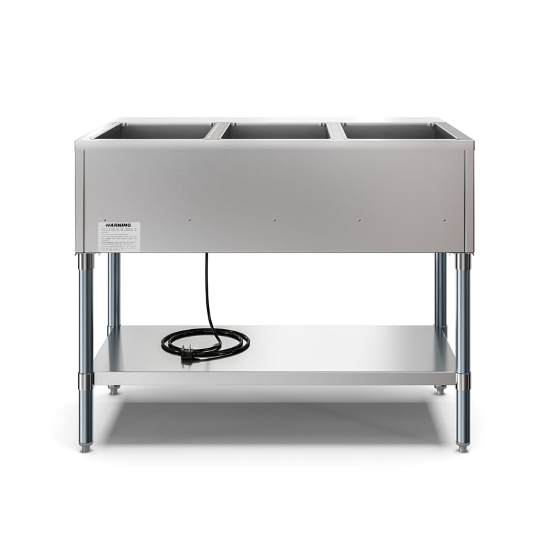 Three Pan Open Well Electric Steam Table with Undershelf