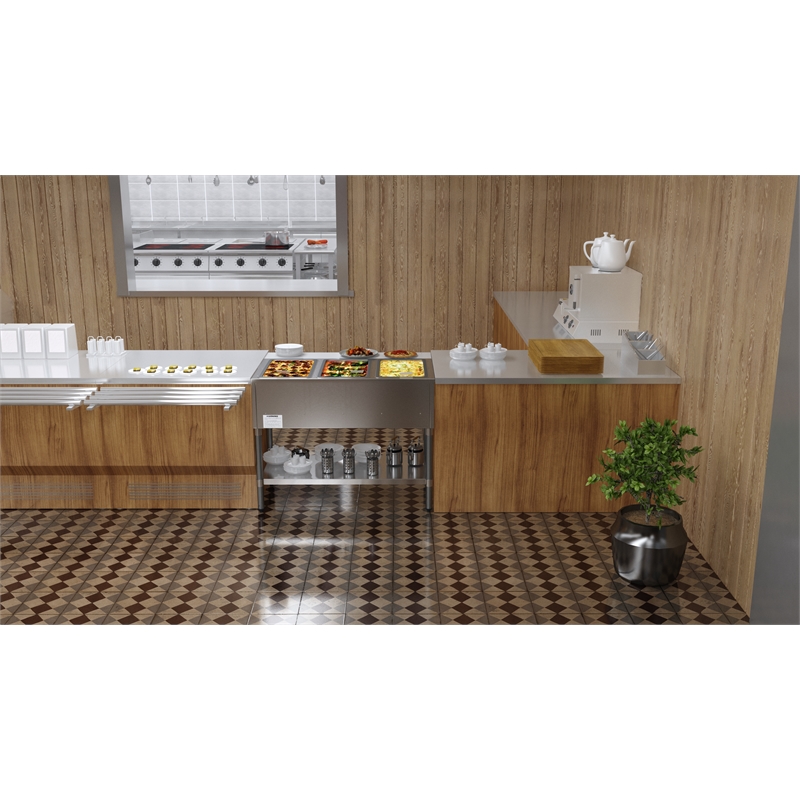 Three Pan Open Well Electric Steam Table with Undershelf