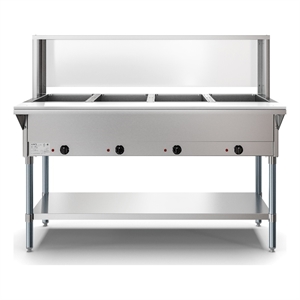 Four Pan Open Well Electric Steam Table with Undershelf and Sneeze-Guard
