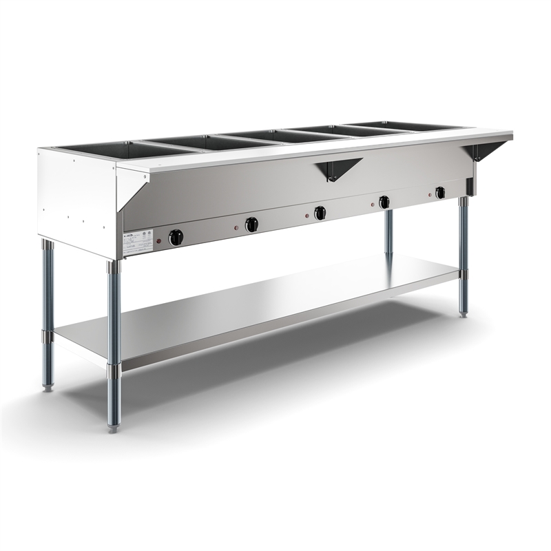 Five Pan Open Well Electric Steam Table with Undershelf 240V