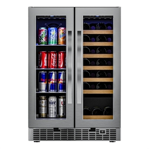 24&quot Dual Zone Full Glass Door for Wine and Beverage Cooler Freestanding in White