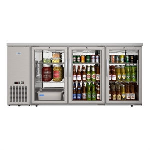 72&quot Commercial Three Glass Door Back Bar Cooler Refrigerator w/ 18 Cu Ft Silver