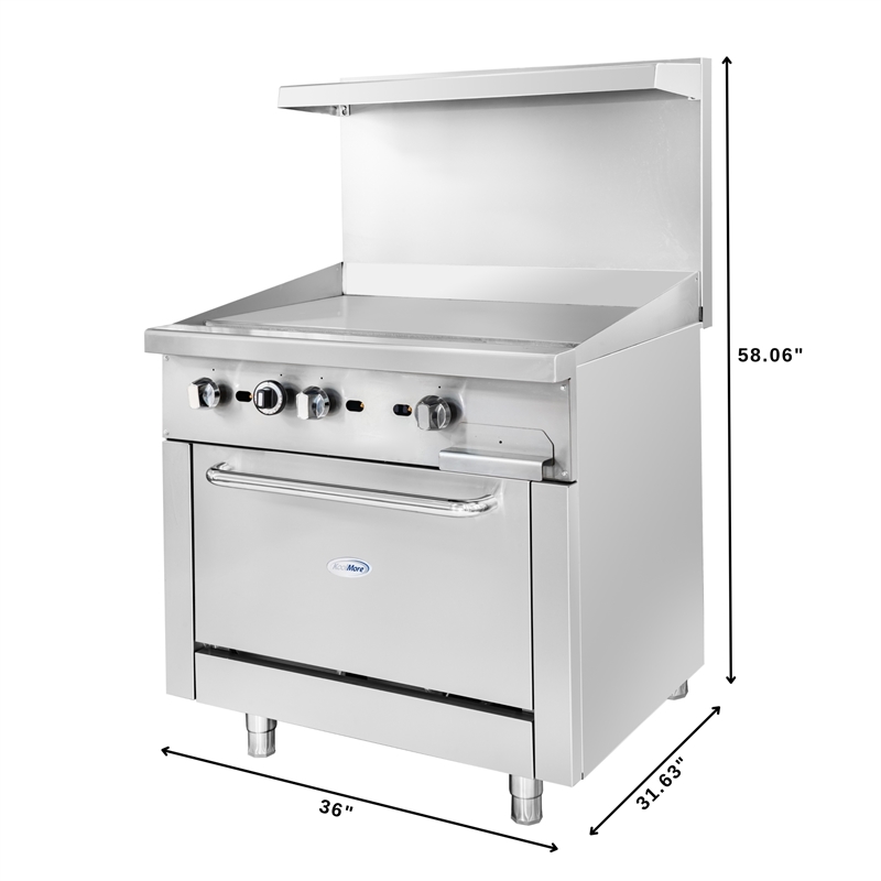 36 in. Commercial Oven with Griddle Top 90000 BTU in Stainless-Steel