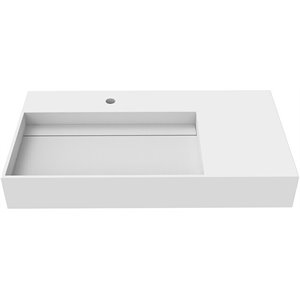 Castello USA Inc Juniper 36&quot Solid Surface Left Basin Bathroom Sink in White