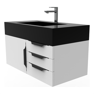 Castello USA Nile 36&quot White Wood Floating Vanity with Black Top and Black Trim