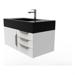 Castello USA Nile 36&quot White Wood Floating Vanity with Black Top and Gold Trim