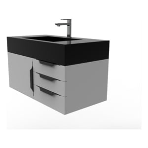 Castello USA Nile 36&quot Gray Wood Floating Vanity with Black Top and Black Trim