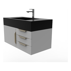 Castello USA Nile 36&quot Gray Wood Floating Vanity with Black Top and Gold Trim