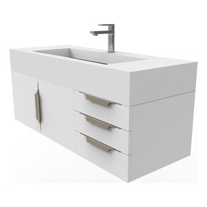 Nile 48&quot White Wood Floating Vanity with White Top and Gold Trim