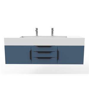 Nile 60&quot Blue Wood Floating Vanity with White Top and Black Trim