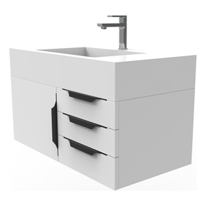 Nile 36&quot White Wood Floating Vanity with White Top and Black Trim