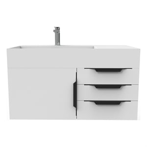 Castello USA Amazon 36&quot White Wood Floating Vanity with White Top and Black Trim