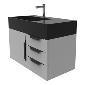 Castello USA Amazon 36&quot Gray Wood Floating Vanity with Black Top and Black Trim