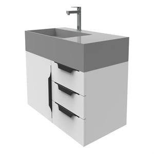 Castello USA Amazon 36&quot White Wood Floating Vanity with Gray Top and Black Trim