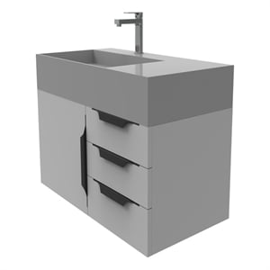 Castello USA Amazon 36&quot Gray Wood Floating Vanity with Gray Top and Black Trim