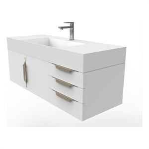 Amazon 48&quot White Wood Floating Vanity with White Top and Gold Trim
