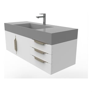 Amazon 48&quot White Wood Floating Vanity with Gray Top and Gold Trim