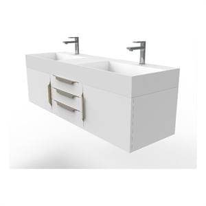 Amazon 60&quot White Wood Floating Vanity with White Top and Gold Trim