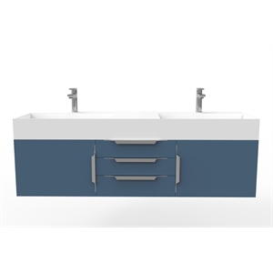 Amazon 60&quot Blue Wood Floating Vanity with White Top and Chrome Trim