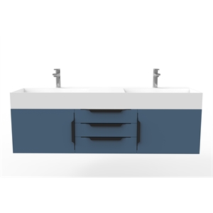 Amazon 60&quot Blue Wood Floating Vanity with White Top and Black Trim