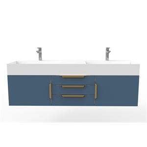 Amazon 60&quot Blue Wood Floating Vanity with White Top and Gold Trim