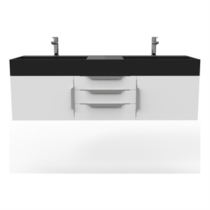 Amazon 60&quot White Wood Floating Vanity Black Top and Chrome Trim
