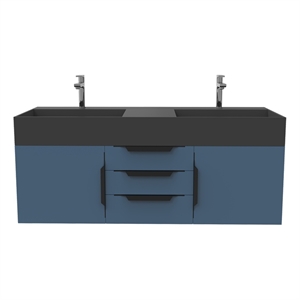 Amazon 60&quot Blue Wood Floating Vanity with Black Top and Black Trim