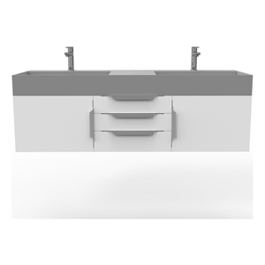 Amazon 60&quot White Wood Floating Vanity with Gray Top and Chrome Trim