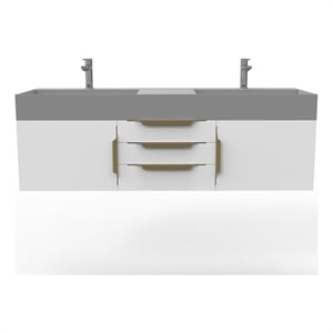 Amazon 60&quot White Wood Floating Vanity with Gray Top and Gold Trim