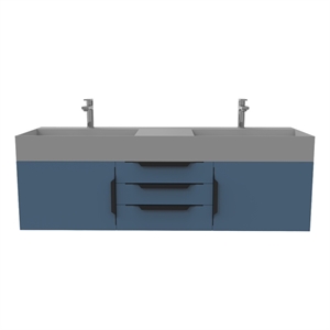 Amazon 60&quot Blue Wood Floating Vanity with Gray Top and Black Trim