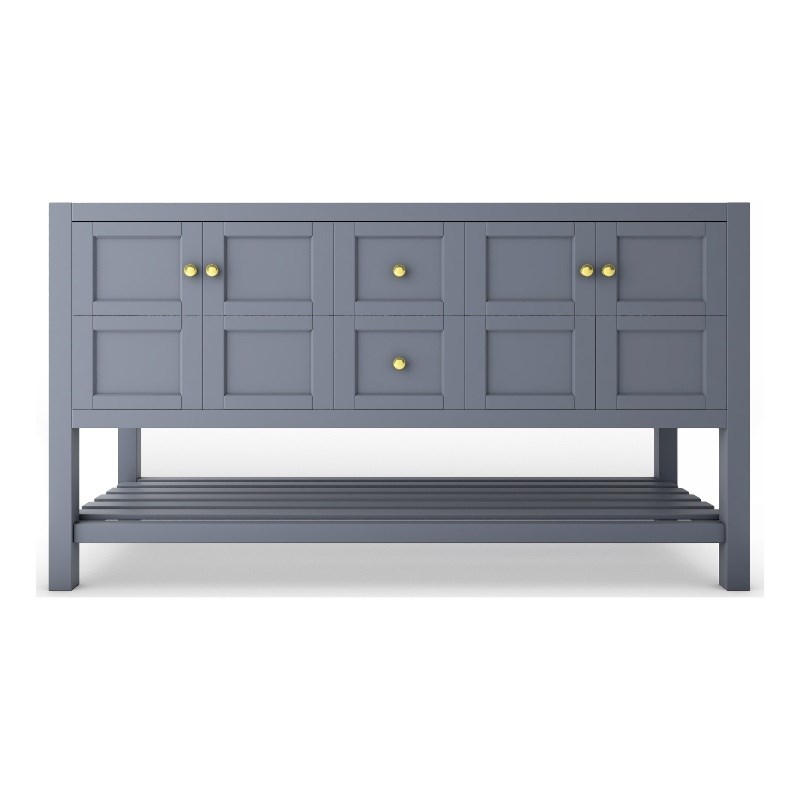 Modern 60 Alicia Gray Wood Vanity Base with Gold Handles