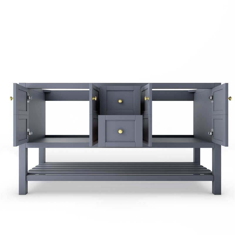 Modern 60 Alicia Gray Wood Vanity Base with Gold Handles