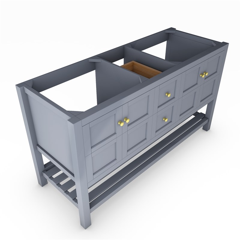 Modern 60 Alicia Gray Wood Vanity Base with Gold Handles